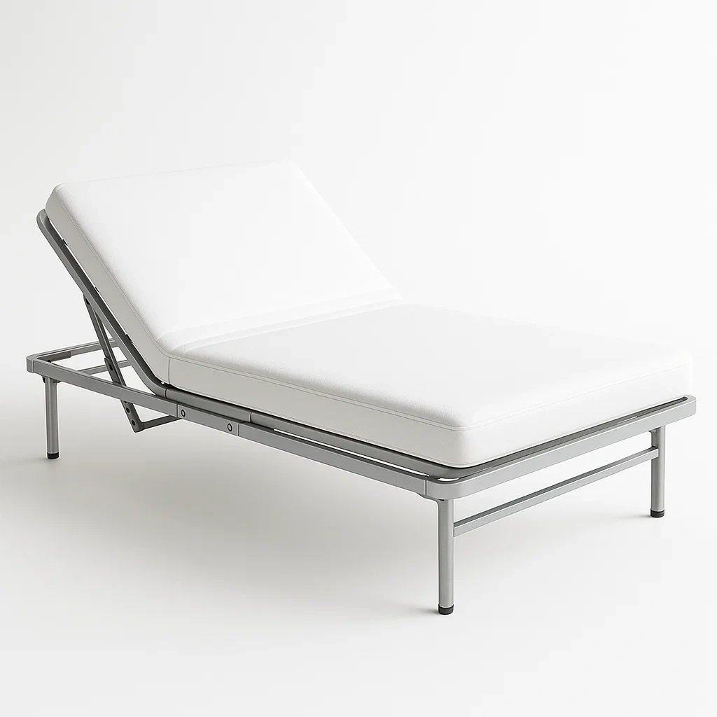 Lettino prendisole in acciaio inox e poliestere bianco
