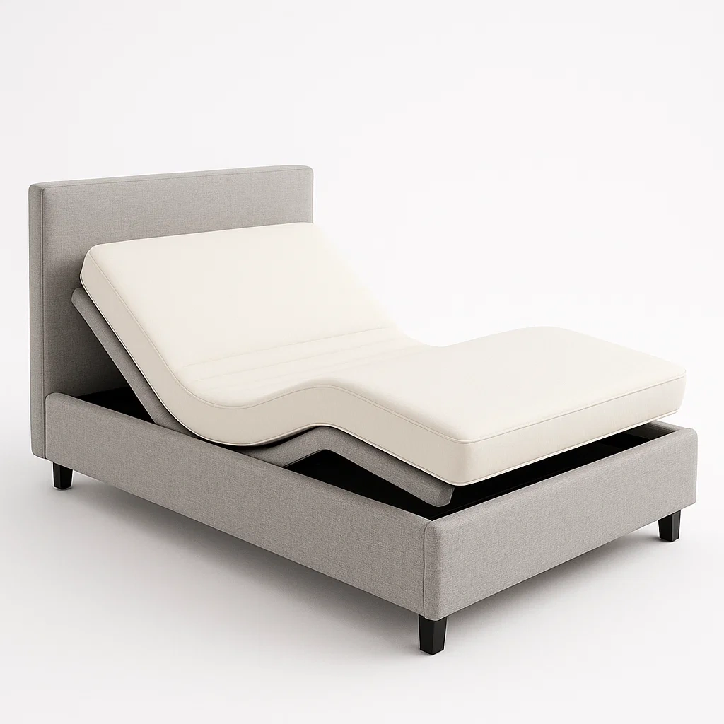 Letto regolabile in metallo e tessuto grigio e crema