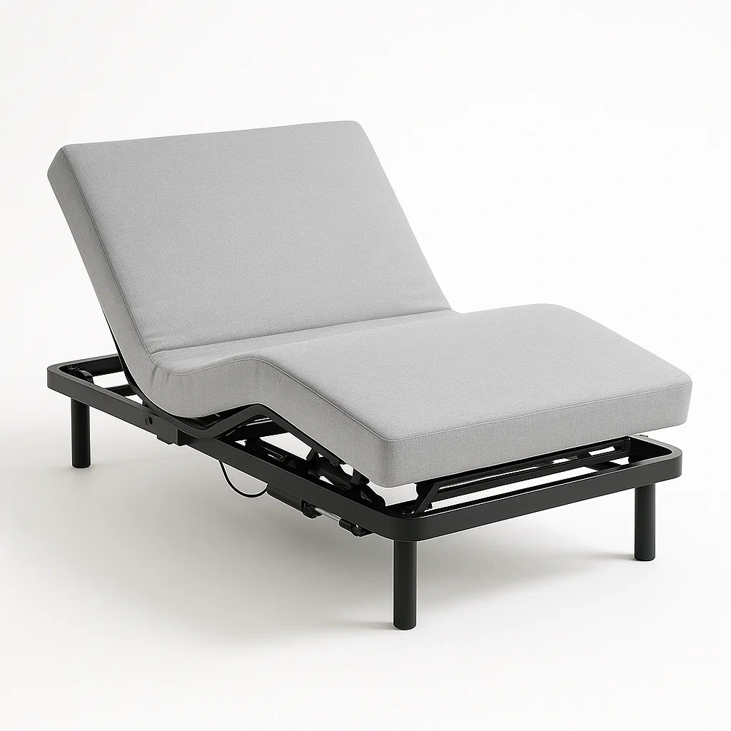 Letto regolabile in acciaio e tessuto grigio con telecomando