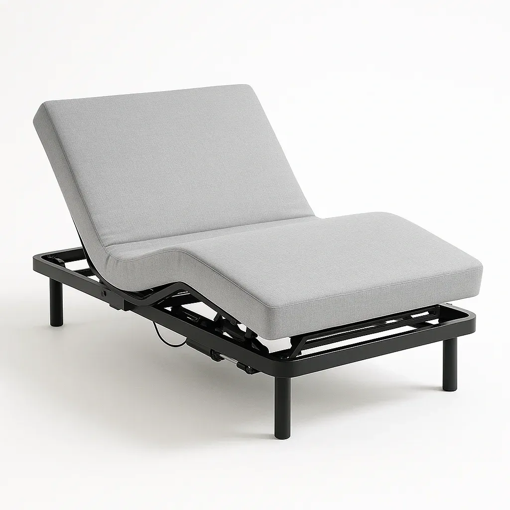 Letto regolabile in acciaio e tessuto grigio con telecomando