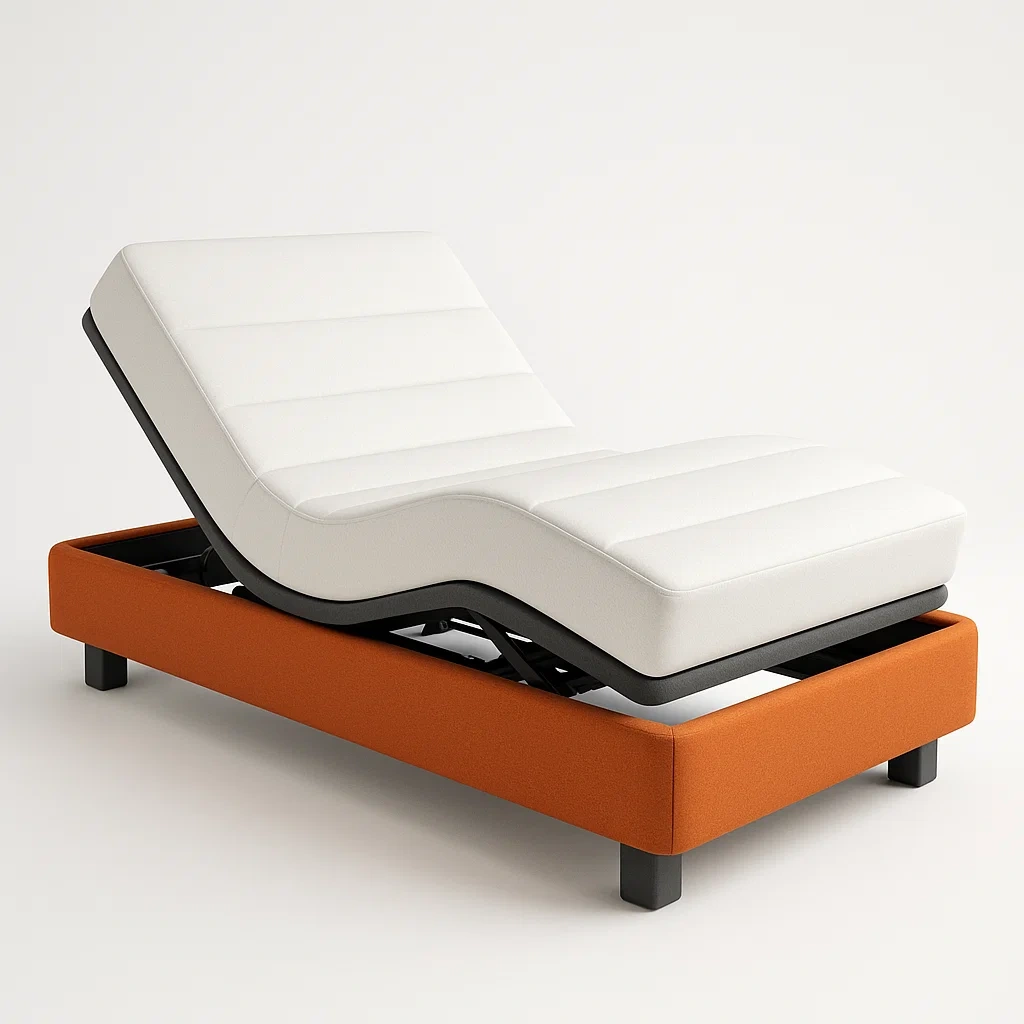 Letto regolabile con rivestimento in tessuto bianco/arancione