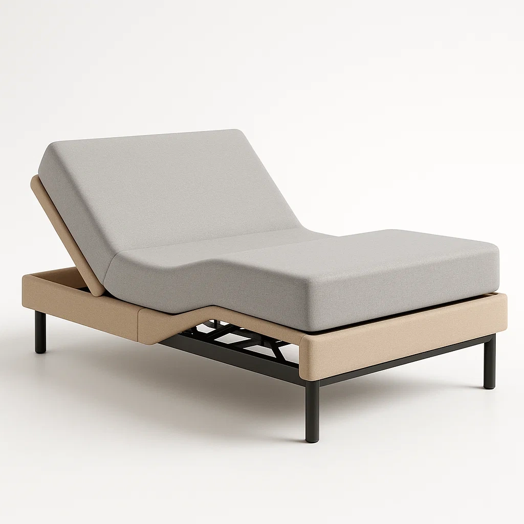 Letto regolabile in tessuto grigio con struttura in metallo