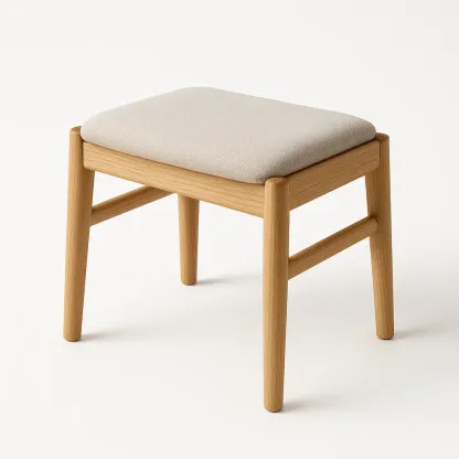 Sgabello per toeletta in legno con rivestimento in tessuto beige