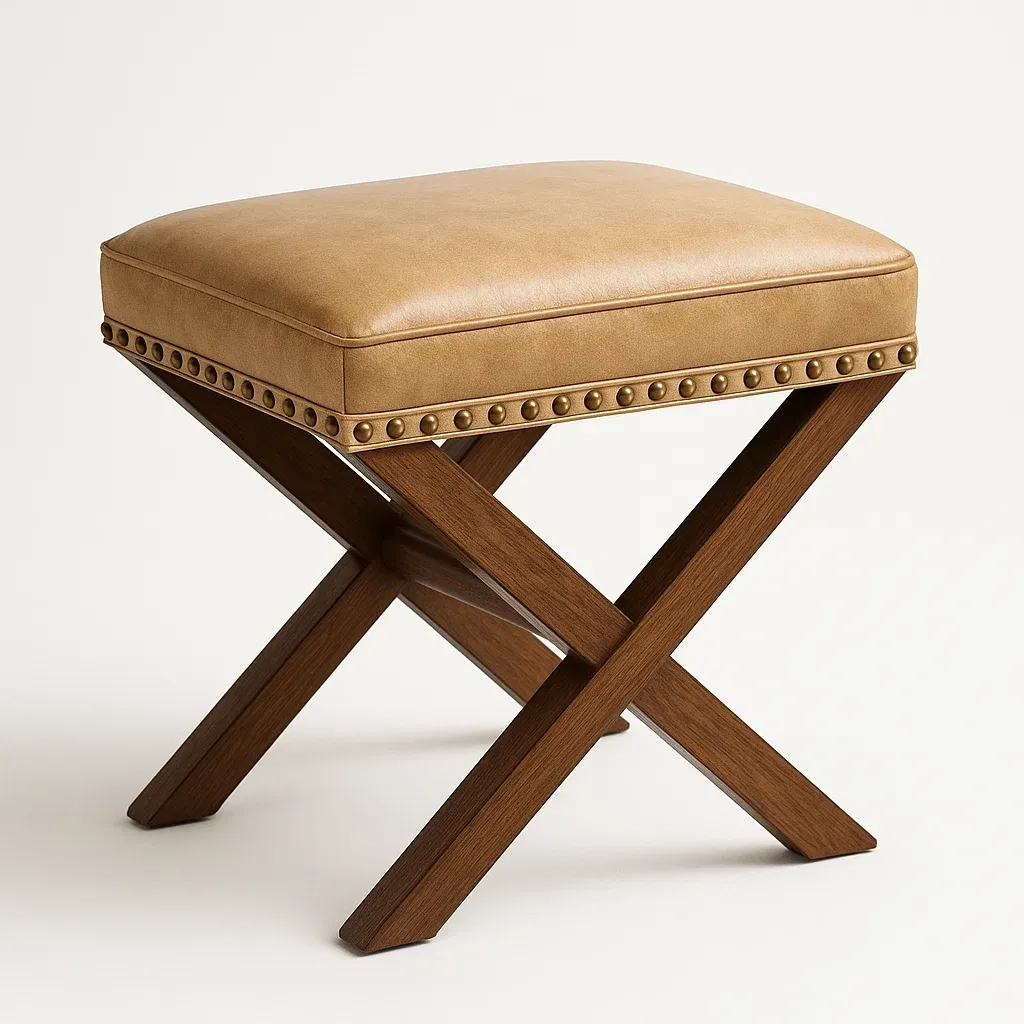 Sgabello per toeletta in legno e pelle PU beige 45×40×40 cm