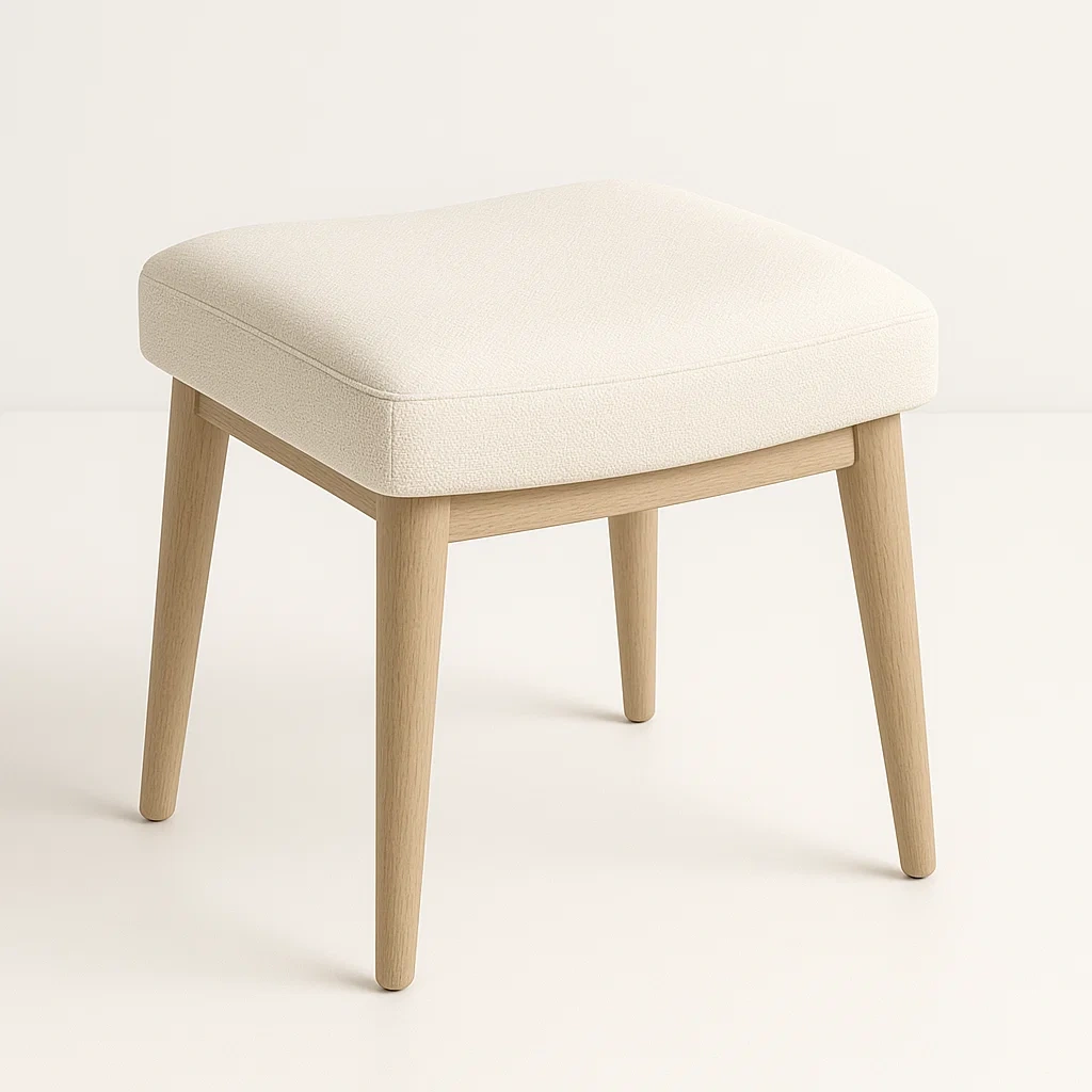 Sgabello per toeletta in legno massello e poliestere color panna