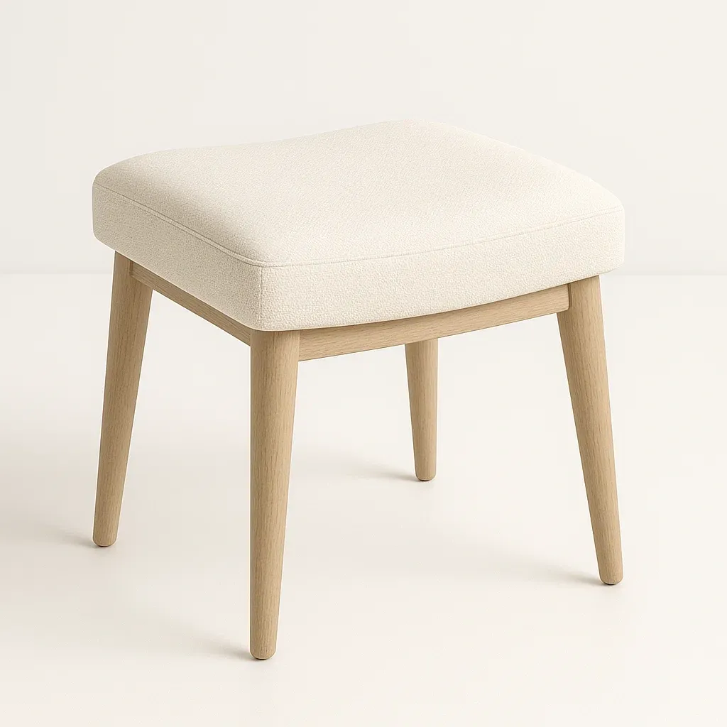 Sgabello per toeletta in legno massello e poliestere color panna