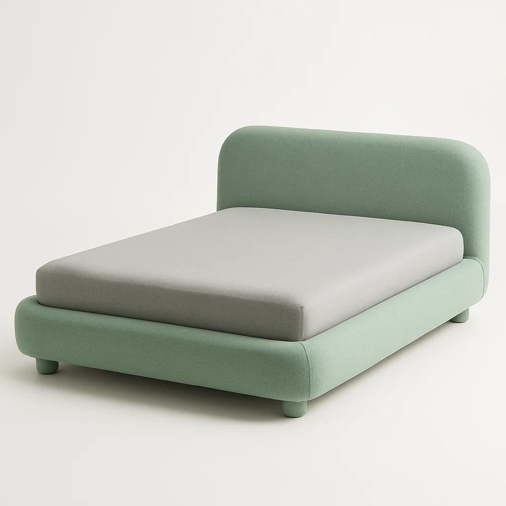 Letto a piattaforma imbottito in tessuto verde