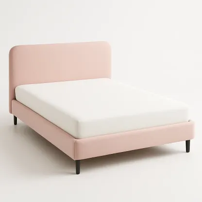 Letto a piattaforma imbottito in tessuto rosa
