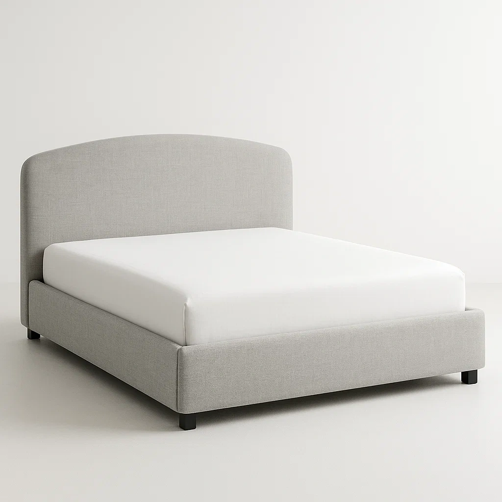 Letto a piattaforma imbottito in tessuto poliestere grigio