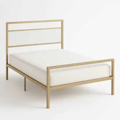 Letto a piattaforma in metallo oro con testiera e pediera aperte