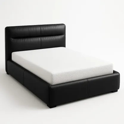 Letto a piattaforma in ecopelle nero con materasso in schiuma