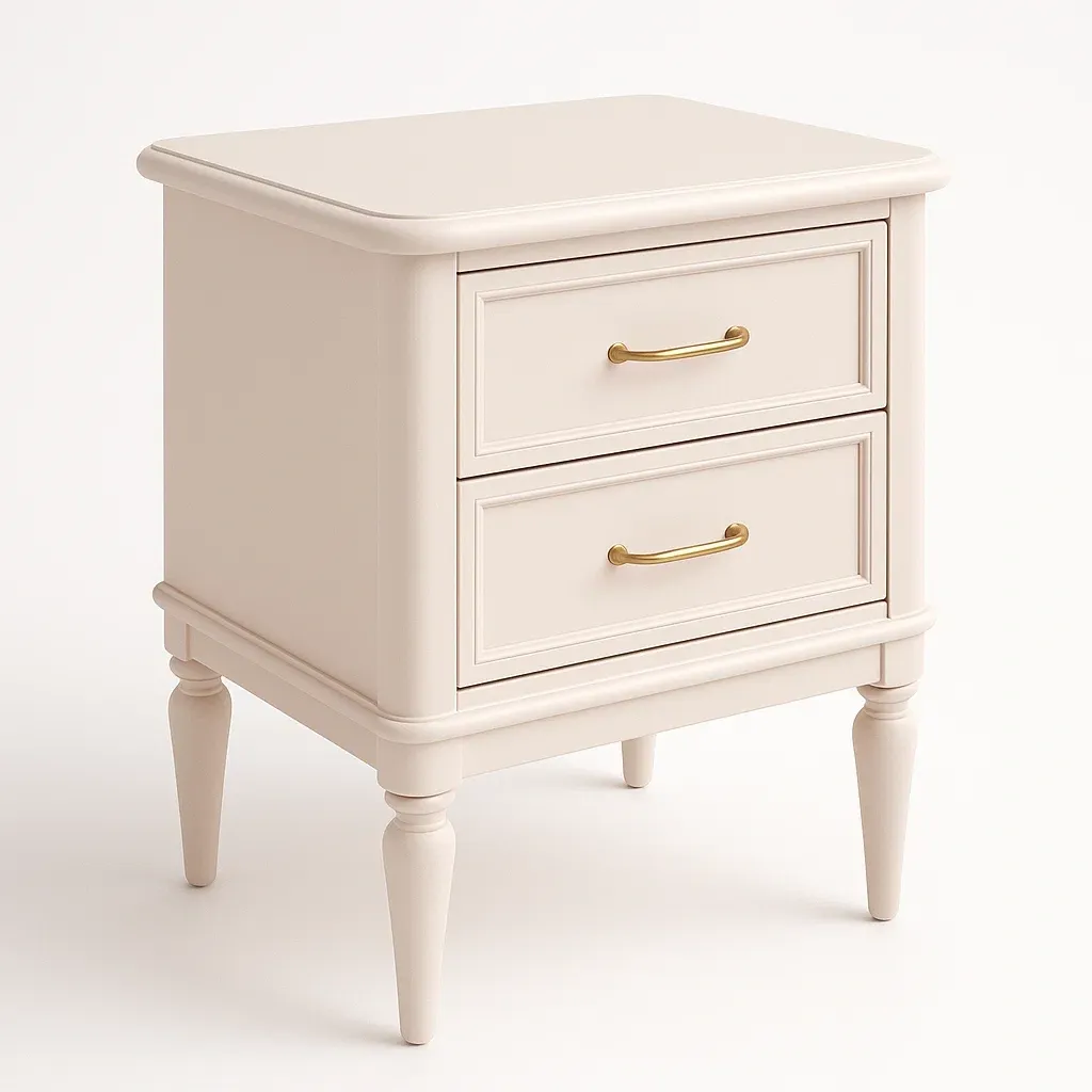 Comodino in legno bianco crema con due cassetti 40×35×60 cm