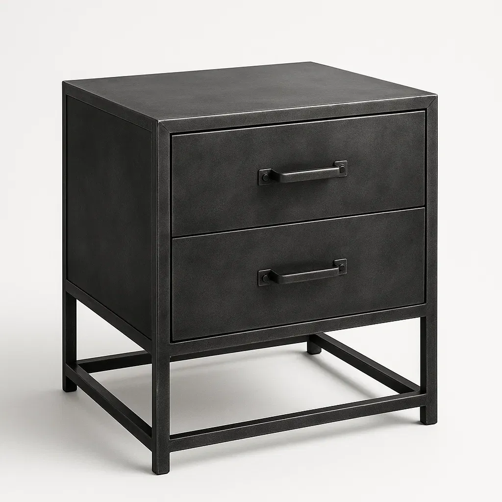 Comodino in metallo nero con doppio cassetto 50 cm