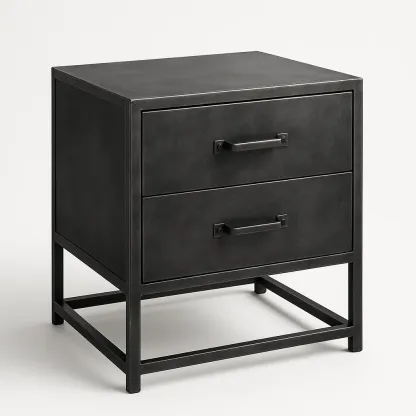 Comodino in metallo nero con doppio cassetto 50 cm