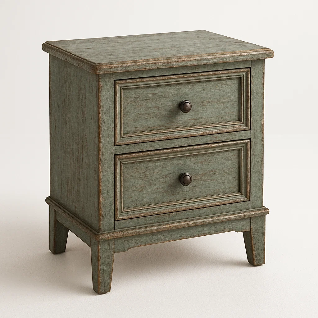 Comodino in legno verde con due cassetti