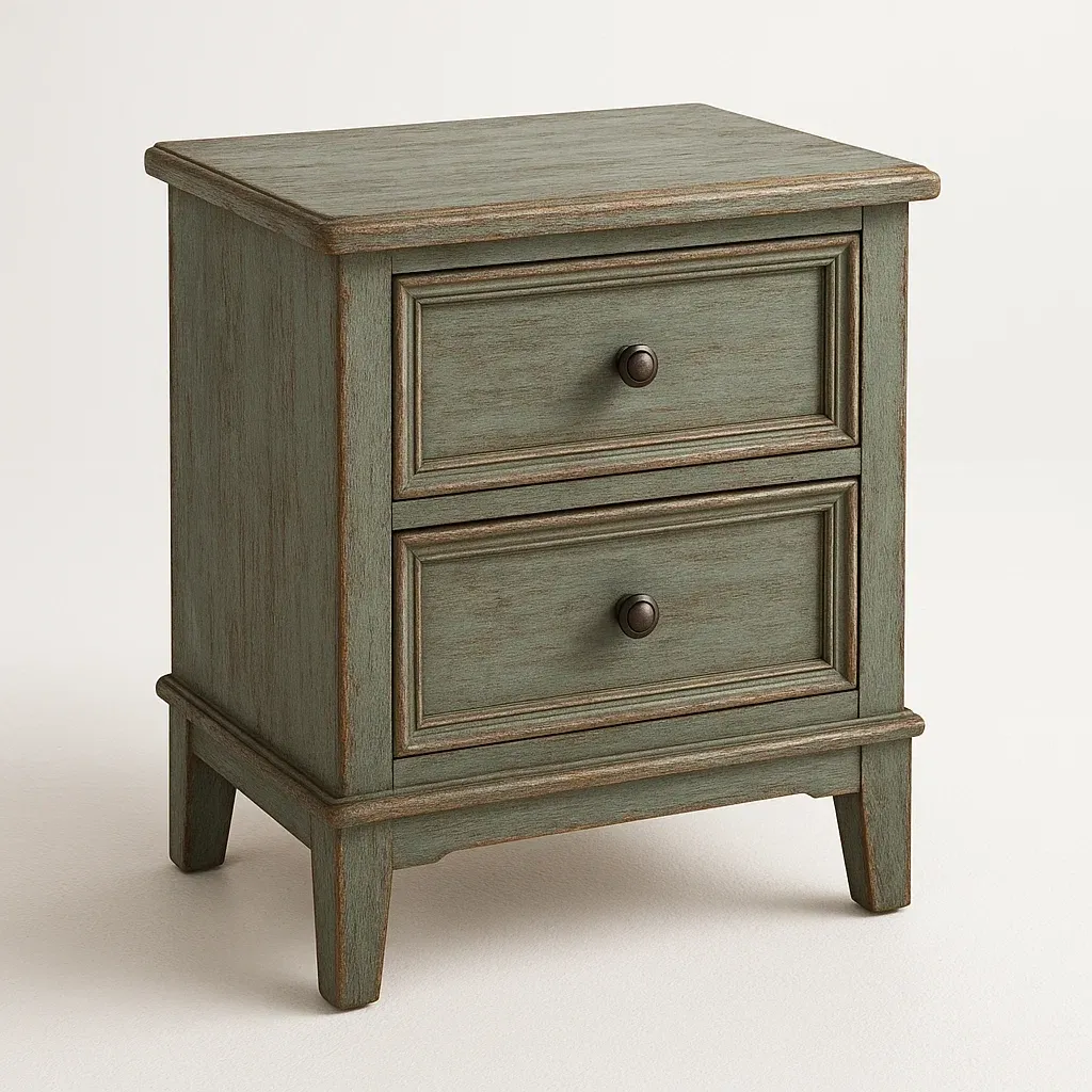 Comodino in legno verde con due cassetti