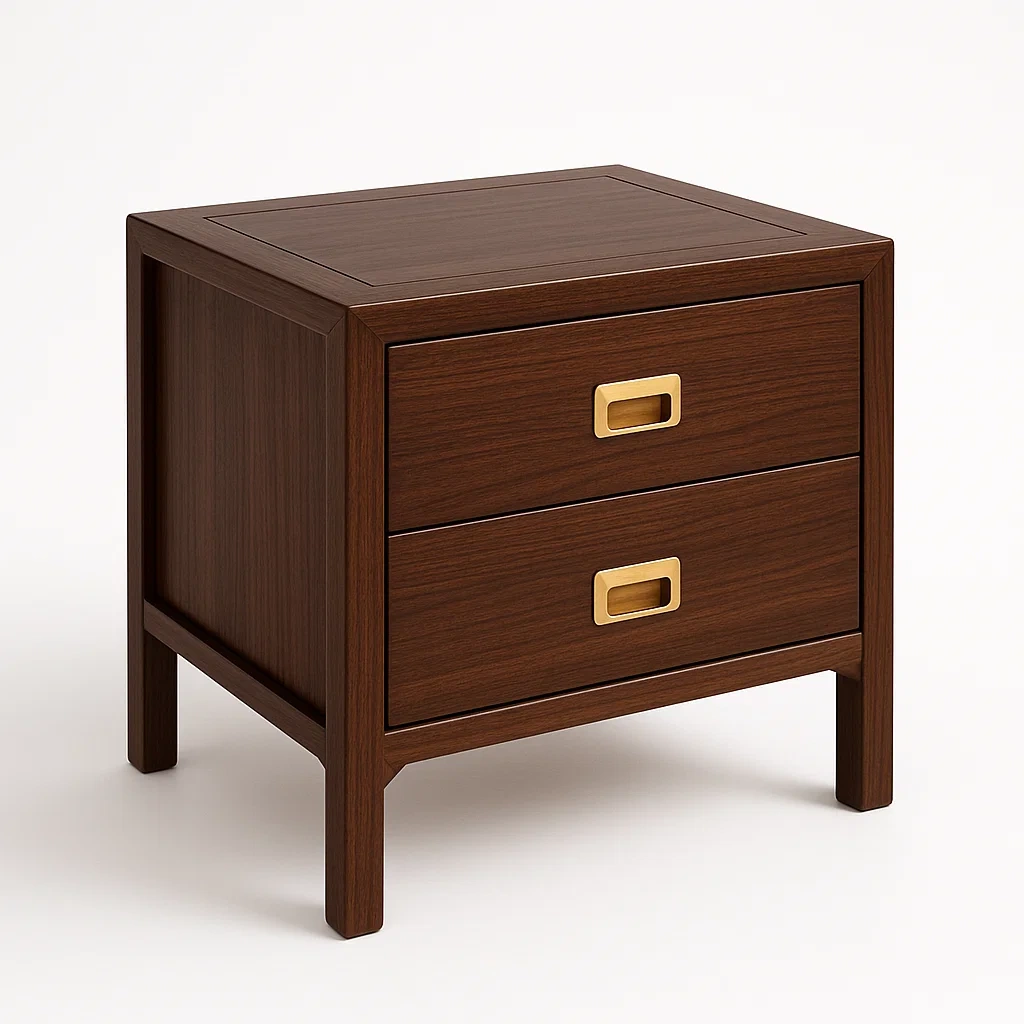 Comodino in legno marrone con due cassetti