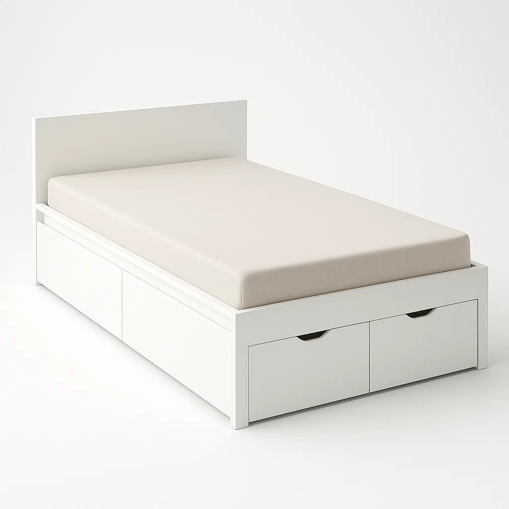 Letto contenitore in legno bianco con cassetti
