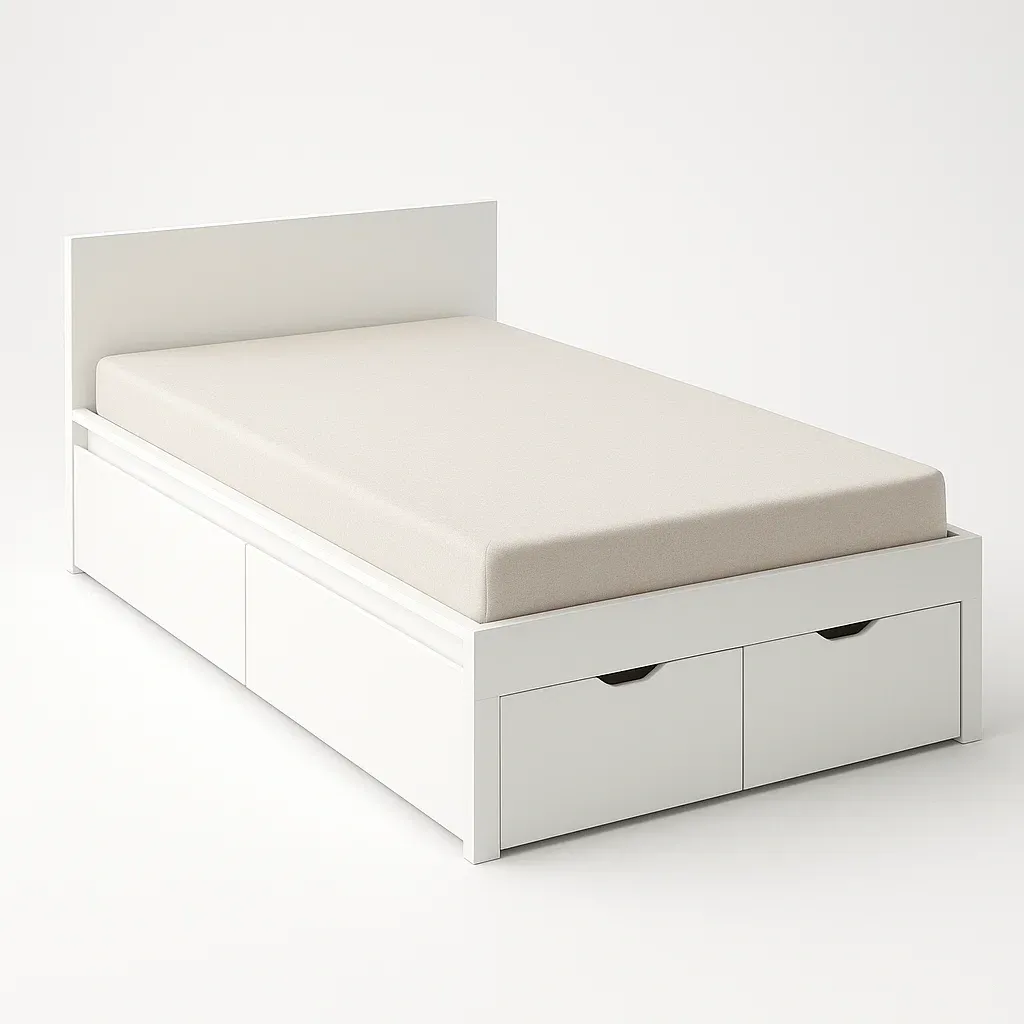 Letto contenitore in legno bianco con cassetti