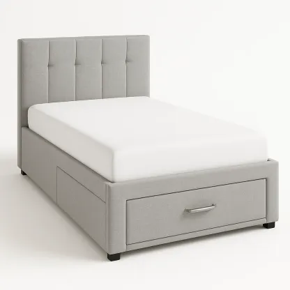 Letto contenitore in tessuto grigio con cassetto integrato