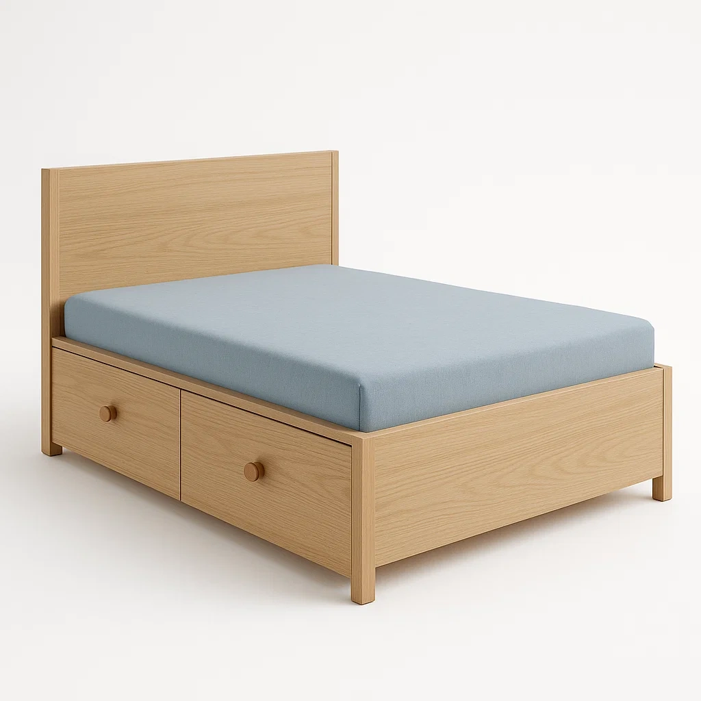 Letto contenitore in legno con cassetti contenitori