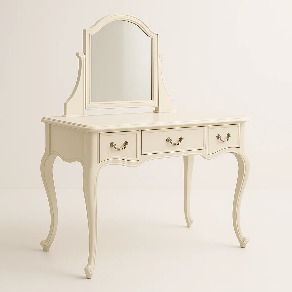 Toeletta con specchio in legno verniciato crema