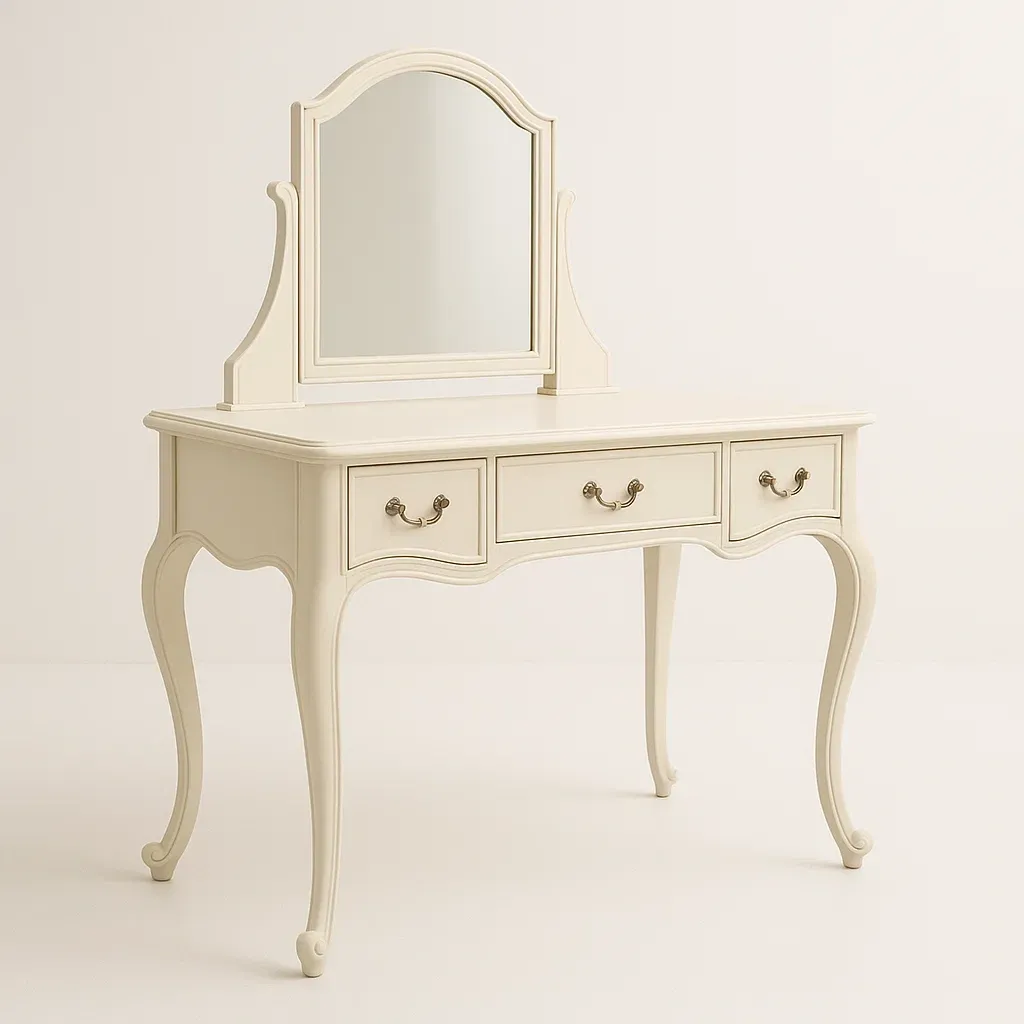 Toeletta con specchio in legno verniciato crema