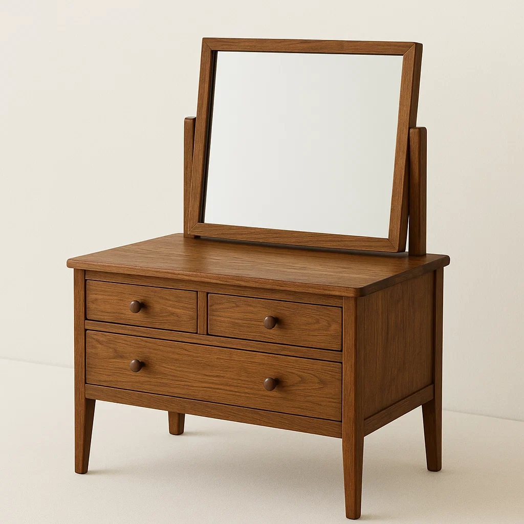 Toeletta in legno massello marrone con specchio