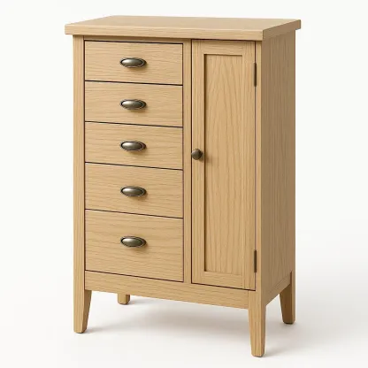 Armadio portagioie in legno con 5 cassetti e anta singola