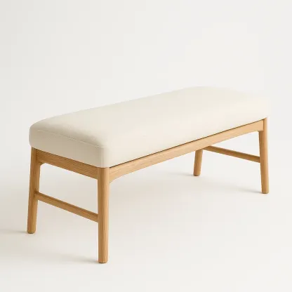 Panca da camera in tessuto bianco con struttura in legno di quercia