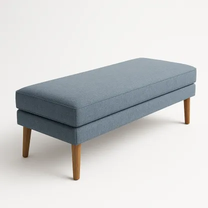 Panca da camera in tessuto blu con gambe in legno