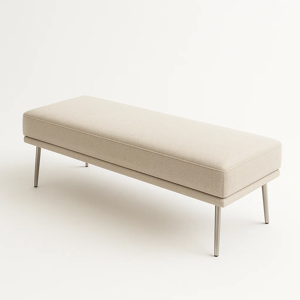 Panca da camera in tessuto poliestere beige con gambe in metallo 150×40×45 cm