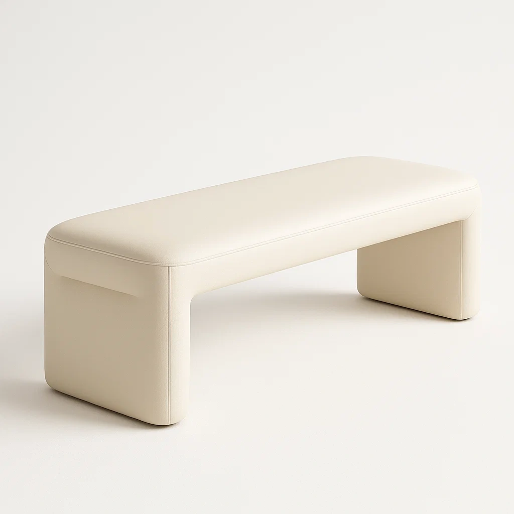 Panca da camera in legno multistrato e tessuto PU bianco crema 150×45×40 cm