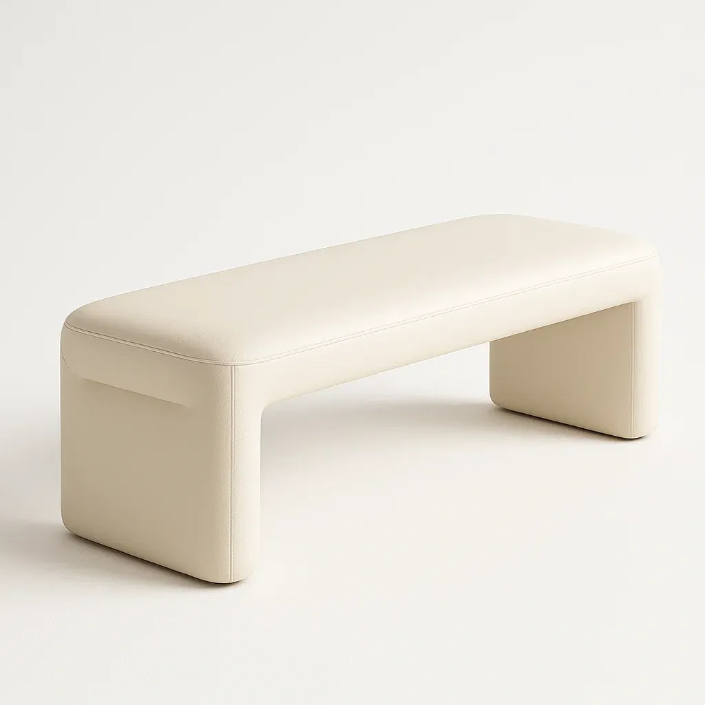 Panca da camera in legno multistrato e tessuto PU bianco crema 150×45×40 cm