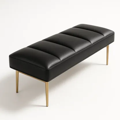 Panca da camera in ecopelle nera con gambe in metallo dorato
