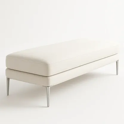 Panca da camera in tessuto beige e acciaio inox