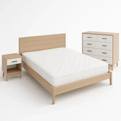 Set camera da letto in legno chiaro con materasso