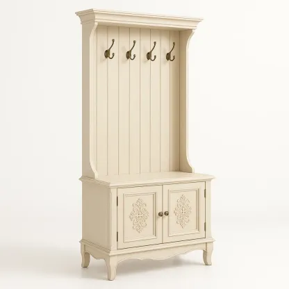 Stender per ingresso in legno con ganci e armadietto decorato 200×90×40 cm