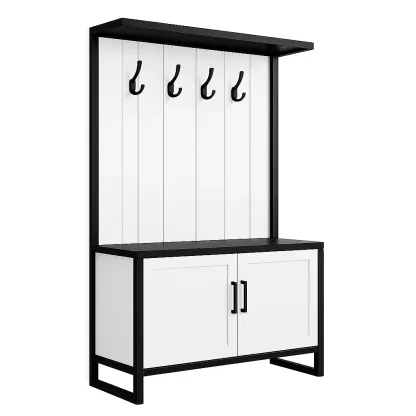 Stender per ingresso in legno e metallo nero/bianco con panca