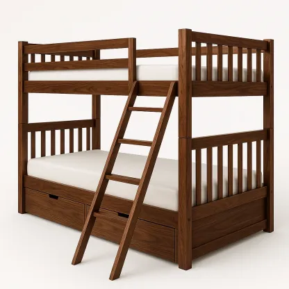 Letto a castello in legno massello noce con cassetti e scaletta