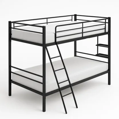 Letto a castello in metallo nero per bambini con scale e protezioni