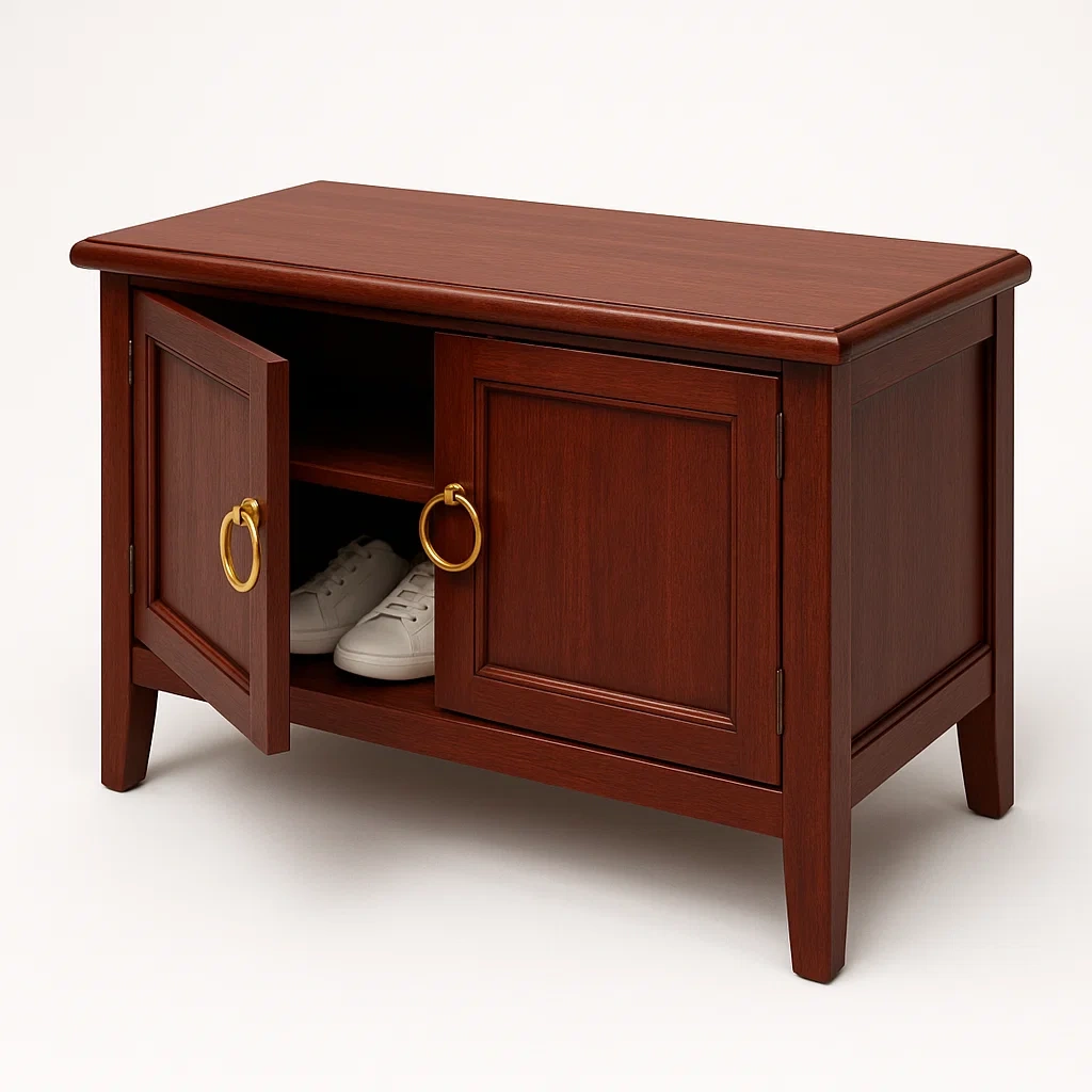 Panca per scarpe in legno massello con maniglie in metallo