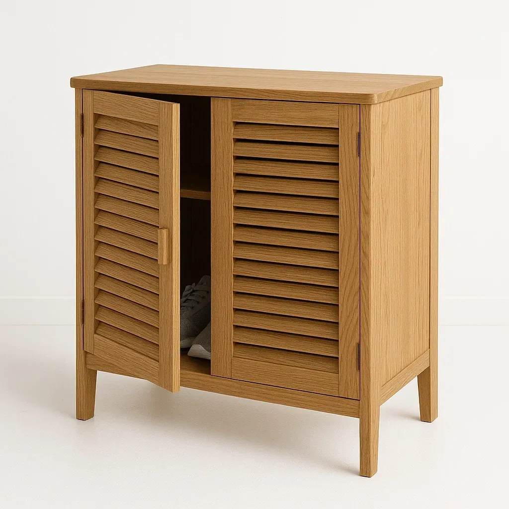 Scarpiera in legno di rovere con ante a persiana