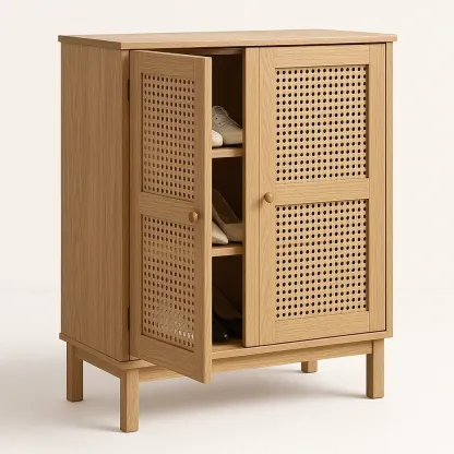 Scarpiera in legno di rovere a due ante con ripiani interni