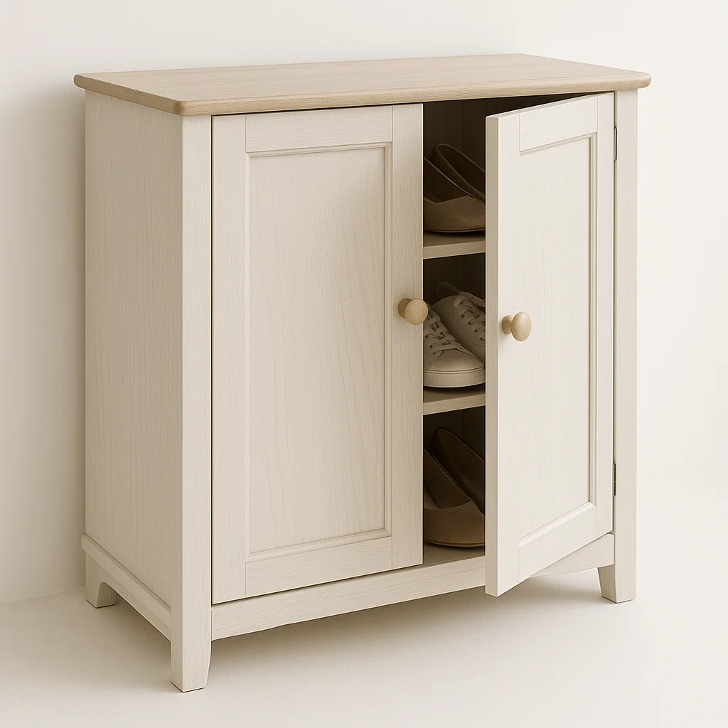 Scarpiera in MDF bianco naturale a due ante