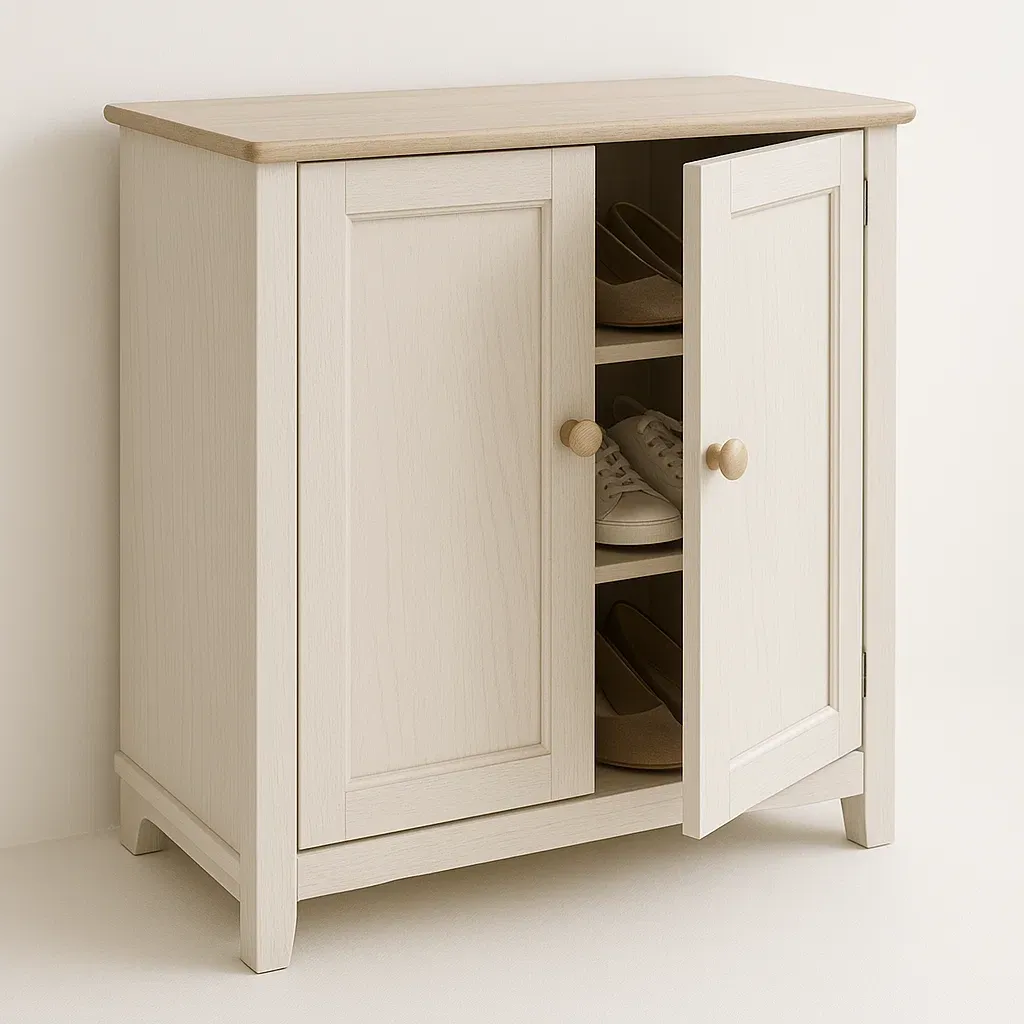 Scarpiera in MDF bianco naturale a due ante