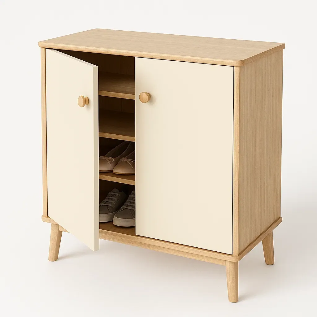 Scarpiera in MDF e legno rovere chiaro a due ante