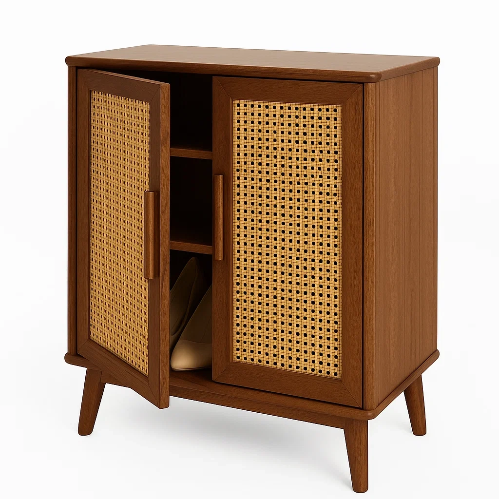 Scarpiera in legno e rattan marrone 80×100×35 cm