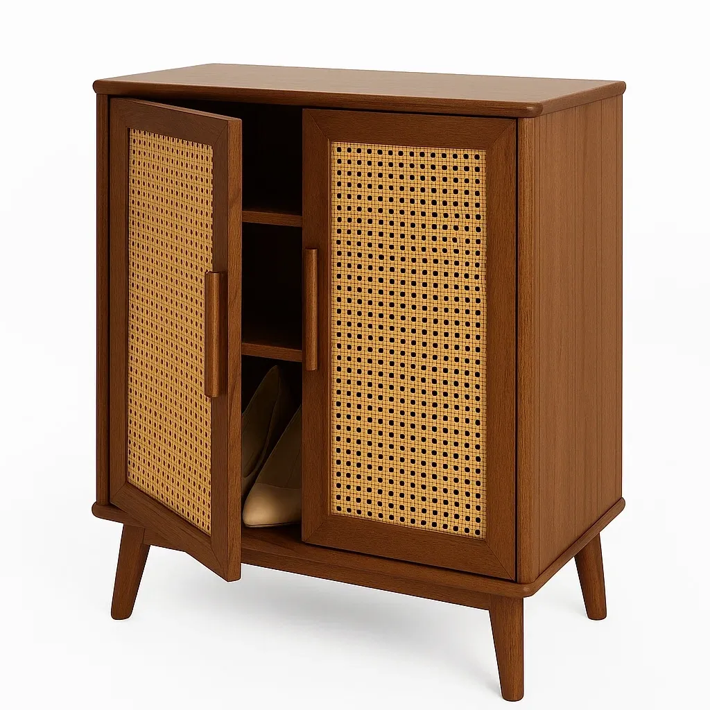 Scarpiera in legno e rattan marrone 80×100×35 cm