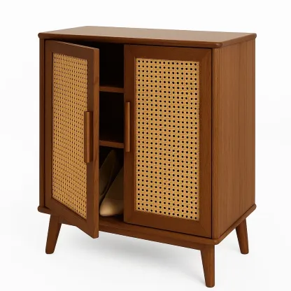 Scarpiera in legno e rattan marrone 80×100×35 cm